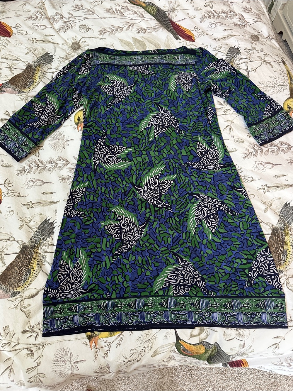 Julie Dillon Green and Blue Printed Midi Dress with 3/4 Sleeves size 10